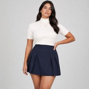 Women's CIDER Size XL Stretchy Navy Blue Mid Waist Pleated Mini Skirt NWT